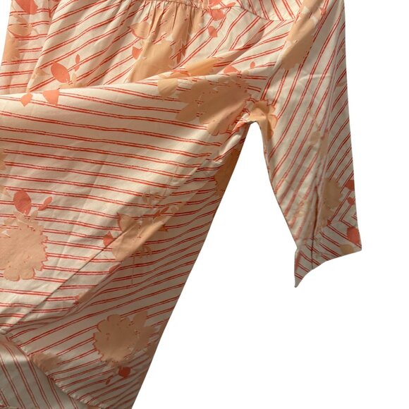 Roamans Sz 14W Button-Down Shirt 3/4 Sleeve Floral/Stripe Pattern Peach & White - Picture 11 of 12